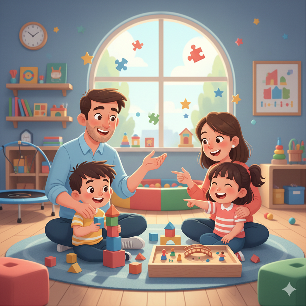 遊戲治療的圖示：兒童在安全的空間玩耍